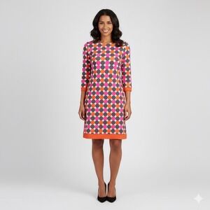 Eliza J Sheath Dress Women 2 Petite Geometric Polka Dot Mod Mini Pink Orange‎